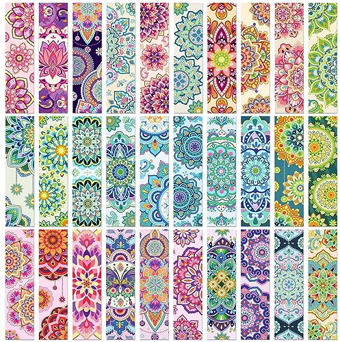 MWOOT 30 Stück Mandala Papier Lesezeichen, Beidseitig Paper Bookmark Set Buch Zubehör for Reading, Schöne Blumen Lesezeichen für Frauen Mädchen, Schu Kleine Geschenke für Schüler Kollegen(15 * 4cm)