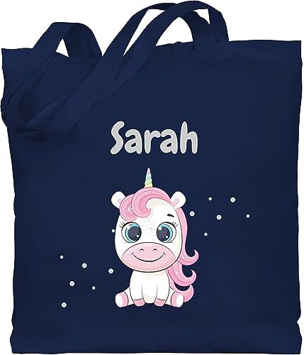 Baumwolltasche - Einhörner - Süßes Einhorn Unicorn Fabelwesen - Unisize - Navy Blau - personalisierte tasche kindergarten unicorns beutel stofftasche kinder name einhörnern jutebeutel