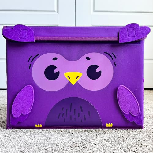 QUOKKA Spielzeug Aufbewahrungsbox für Jungen und Mädchen – 40x30x25 cm Spielzeugkisten für Kinder mit Eulen -Zusammenklappbar – Griffe – Klappdeckel –Stoffbehälter für Spielzimmer