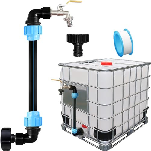Robinet Cuve 1000L, Raccord Cuve 1000 litres, Robinet IBC Col de Cygne de Cuve, Adaptateur de Réservoir IBC Adaptateur Cuve S60x6, Filetage Grossier 3/4'' Raccord Cuve IBC Robinet Kit