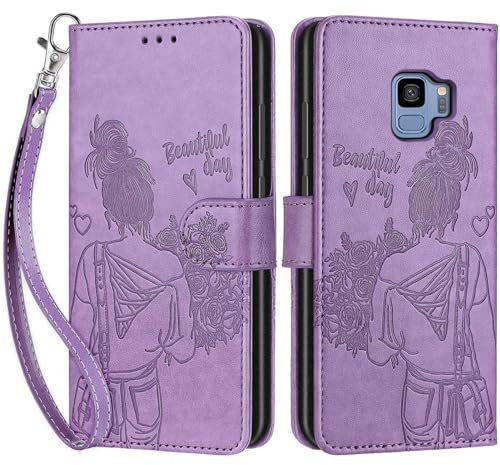 SIENIANLINE Coque pour Samsung Galaxy S9, Etui Protection Housse Premium en Cuir de Portefeuille en Cuir Fermeture Magnétique Flip Case pour Samsung Galaxy S9 Coque (Violet)