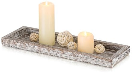 Romadedi Bandeja rectangular de madera decorativa: 38 cm, bandeja decorativa alargada, vintage, bandeja de madera para velas, mesa, centro de mesa, decoración de mesa de hogar, mesa de café, cocina,