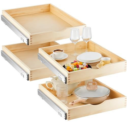 Sintuff 4er-Set ausziehbare Ablagen aus Holz, sanft schließend, ausrollbare Regale für Küchenschränke, komplett montiert, Schieberegale (45,7 x 53,3 cm)