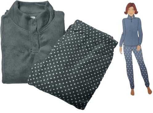 DEMONA Pigiama da Donna 100% Caldo Cotone Interlock E Pile Maglia E Pantalone Invernale Offerta SPEDIZIONE Gratuita (IT, Testo, XL, Regular, Regular, Amanda-1)