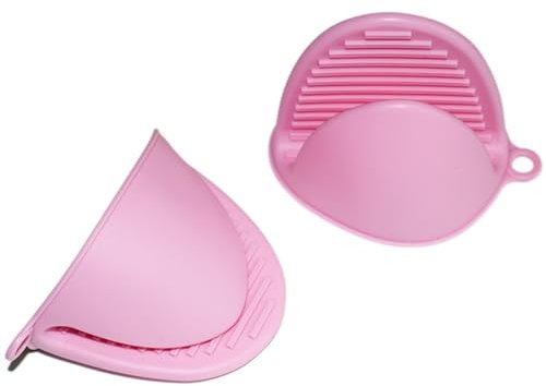 SPXTOM Mini Pot Holders Mittens, Silicone Cooking Pinch, Waterproof Oven Mitts, Heat Resistant Wall-mounted Hot Mitt, for Kitchen BBQ Air Fryer Microwave (Color : Pink)