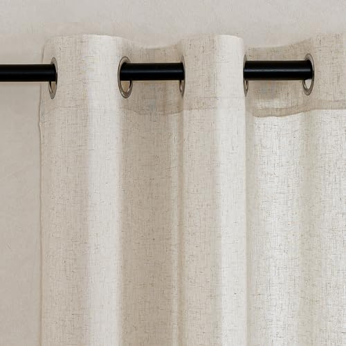 KGORGE Leinen Vorhänge Halbtransparent Schlafzimmer Gardinen mit Ösen Kurz | Naturfarbe, H135 x B140 cm, 2er Set, Leinenvorhang Landhaus, Boho Gardinen Leinenoptik, für Kinderzimmer, Linen Curtains