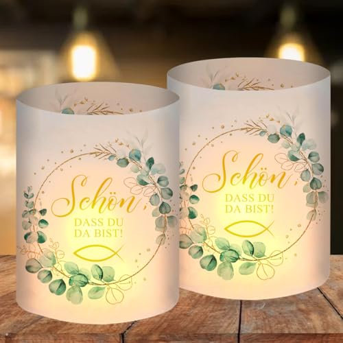 12 Stück Windlicht Tischdeko Schön DASS Du Da Bist, Deko Kommunion Konfirmation Taufe Firmung, Erstkommunion Deko Mädchen Junge, Windlichter Taufe Kommunion, Geeignet für Teelichter oder Kerzen