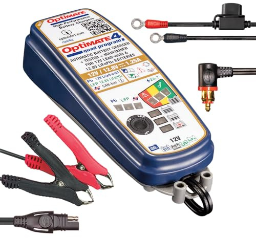 Optimate 4 Quad Programme | Premium Edition, TM631-PR, Gold Series : Chargeur et mainteneur de Batterie scellés 9 étapes 12 V/12,8 V 1,25 A