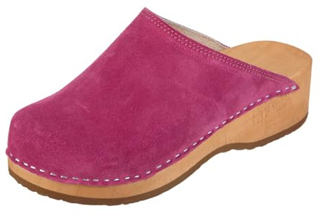 Buxa PZM1 Zuecos de Mujer, Madera Natural, Zapatos de Cuero, Zapatillas Ortopédicas, Calzado Sanitario (Fucsia, Sistema Tallas Calzado EU, Adulto, Mujer, Números, Mediano, 37)