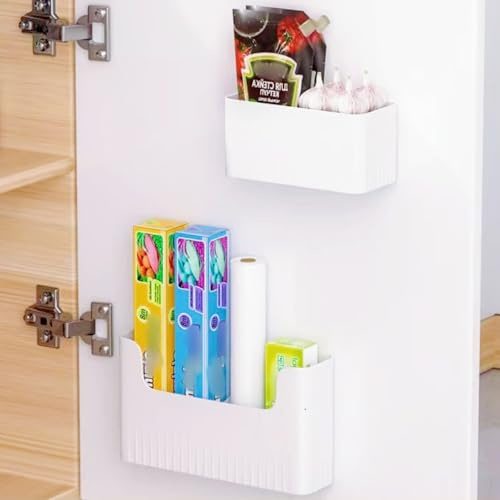 LANSKYLAN 2 Stück Aufbewahrungsbox, selbstklebend, Aufbewahrungsbox aus Kunststoff, 2 Größen, Aufbewahrungsboxen, offen, für Badezimmer, Küche, Büro, Schrank