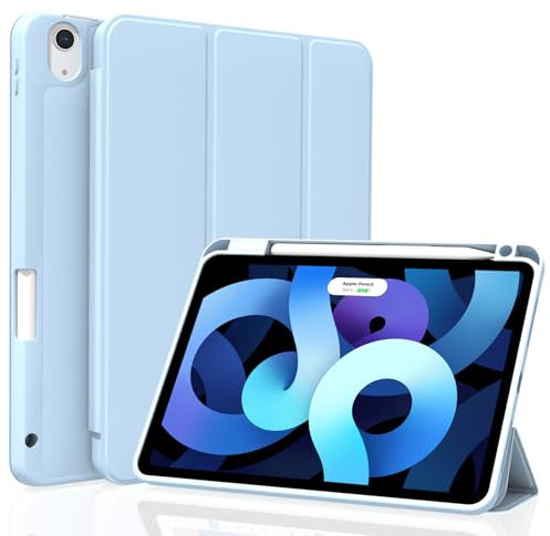 Figair Hülle für iPad Air 11 Zoll M3/M2 (2025/2024), iPad Air 5./4. Generation 10,9 Zoll 2022/2020, Weicher TPU Rückseite Schutzhülle, Auto Schlafen/Wecken Hülle mit Stifthalter, Hellblau