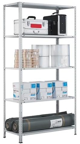 qpool24 Anbauregal, Fachbodenregal Schraubsystem MULTIplus150, 2000 x 750 x 300 mm (HxBxT), RAL 7035 lichtgrau, 5 Fachböden