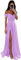 SWEMILE Robe Moulante Fendue Plissée en Satin Chic et Élégante pour Bal, Mariage, Soirée, Cocktail, Gala de Promo, Fête, Anniversaire - Sexy Sans Manches Dos Nu - Lilas Taille 44
