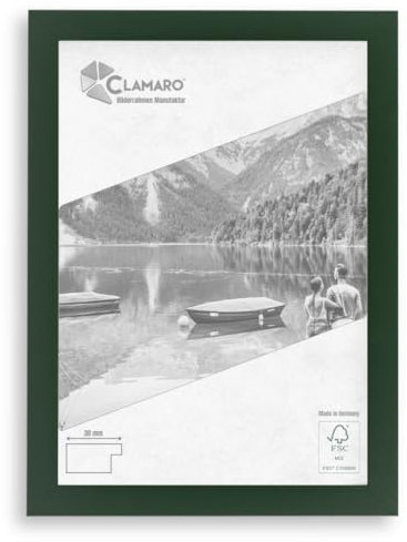 CLAMARO 'COLLAGE' Bilderrahmen 50x70 handgefertigt nach Maß | Dunkelgrün | Moderner eckiger MDF Holzbilderrahmen inkl. Acrylglas, Rückwand und Aufhänger (querformat & hochformat)