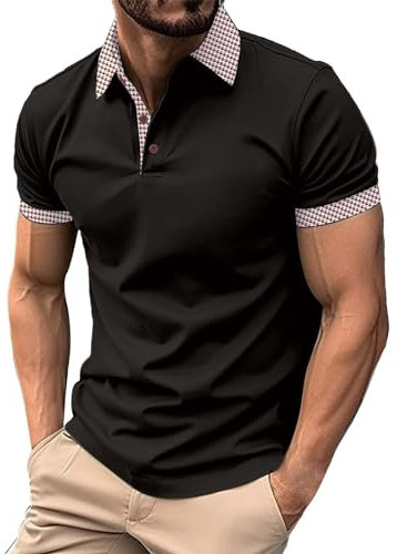 Yowablo Poloshirt Herren Tshirt Herren Poloshirts für Herren Herrenmode Frühjahr und Sommer, lässig, kurzärmelig, Knöpfe, kurzärmelig, T-Shirt-Oberteile (3-Black, XL)