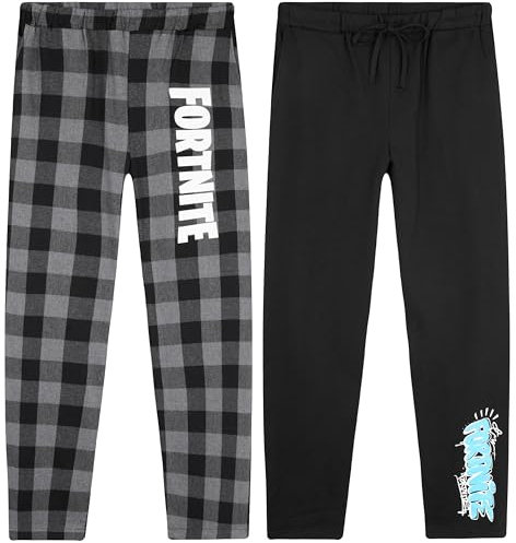 Fortnite Pantalon de Pyjama Garcon et Ado, Pack de 2 Bas de Pyjama Longs - Cadeau Gamer (13 Ans, Noir/Blanc)