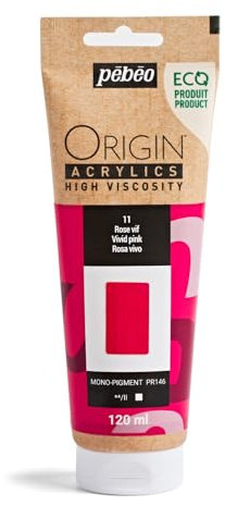 PEBEO - Origin Acrylics 120 ml - Vernice acrilica ecologica - Alta viscosità - Finitura opaca - Legante riciclato al 100% - Materie prime europee al 96% - Rosa vivo
