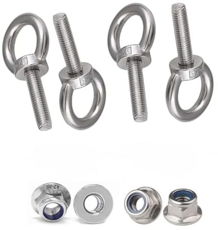 Treer 4-Juegos M6 Pernos de ojo con tuerca de bloqueo de brida Hexagonal, Diámetro del hilo 6mm, Pernos de anillo de Acero inoxidable 304 (M6 x 40 mm)