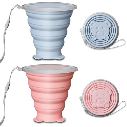Aililong Lot de 2 gobelets pliables, 270 ml, en silicone, gobelets pliables, pour camping, pique-nique, sport, voyage, rose et bleu.