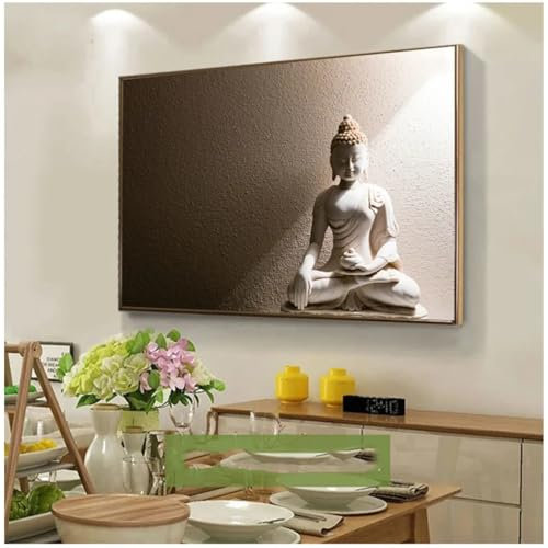 Zhadongli Art Weißer Buddha, Leinwanddruck, Poster, Buddha-Gemälde, Heimdekoration, Leinwand, Wandkunst, Bilder für Wohnzimmer, Wanddekoration, 40 x 60 cm, rahmenlos