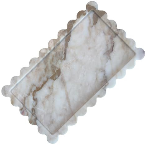 13.4 x 8 inch Large Marble Tray with Scalloped Edge, Rectangle Decorative Tray for Dresser Home Decor (Calacatta Gold)