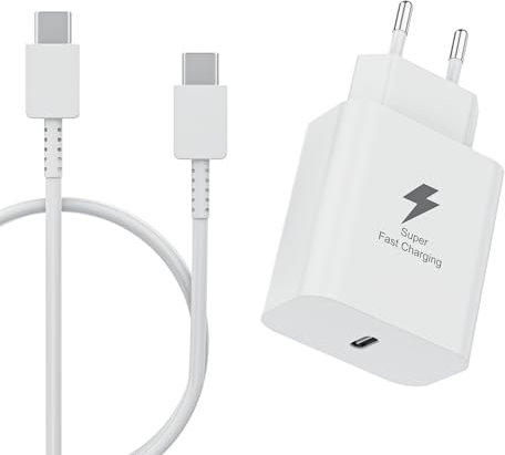 Samsung 25W USB C Ladegerät für Samsung Galaxy A16/A15/A15 5G/A55/A55 5G/A25/A25 5G/A35/A34/A05S/A54/A54 5G/S24/S23/S22/S21/S20fe/S10/A52/A51/A34/A33/A13, Ladegerät USB C 2M Kabel (Weiß)