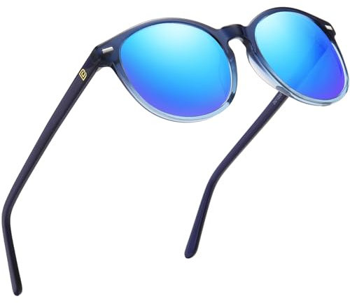 DUCO Retro Polarisierte Damen Sonnenbrille Vintage UV400 Schutz Sonnenbrillen Leichtgewicht Acetat Rahmen 1230 (Blau Rahmen Revo Blau Linse)