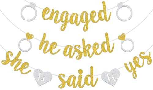 Banner mit Aufschrift Engaged He Asked She Said Yes, Happy Engagement Banner, In My Engaged Era, Dekoration, Verlobungsparty-Dekoration, Hintergrund für Hochzeit, Verlobung, Brautparty,