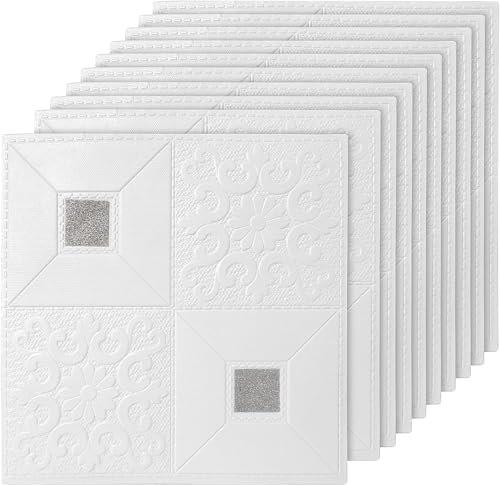 Holdfiturn 20PCS 35x35cm 3D Wall Panels Self Adhesive Wall Tiles Brick Wallpaper Tile Wallpaper for Living Room Bedroom Background Wall Decoration Sliver