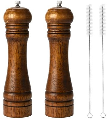 BINHAI Sal y Pimienta Molinillo Set, Sal Pimienta Molinillo Kit Manual Molinos Sólido con Fuerte Ajustable Molinillos de Cerámica 2 Piezas 8 Pulgadas (I 2 Colores Vintage)