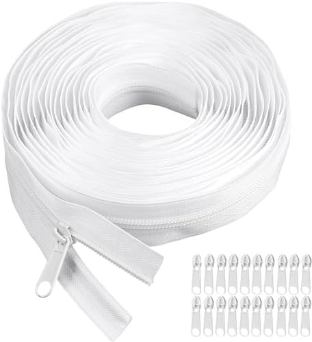 Endlosreißverschluss mit Zipper, 10m Reisverschluss Endloses, Nylon Reißverschluss Reißverschlüsse Reissverschluss für Bettwäsche Endlosreißverschluss Tasche Meterware mit 20 Reißverschlussköpfe(#5