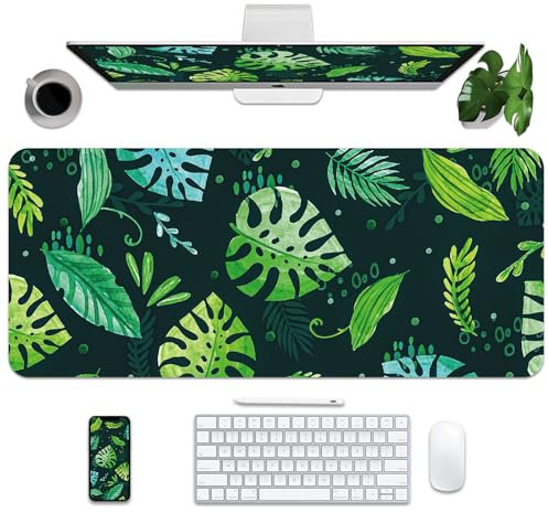 Green Desk Mat 35.4 x 15.7, Cute Plant Cool Desk Pad Keyboard Mat Flower Mouse Pad Green Desk Mat Desk Decor Non-Slip Large Computer Matt 35.4 x 15.7, Greenery