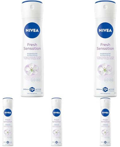 NIVEA Fresh Sensation Deo Spray, Deodorant für 72h Anti-Transpirant-Schutz gegen Schweiß und Geruch, Deospray mit antibakterieller Wirkung und fruchtigem Duft (150ml) (Packung mit 5)