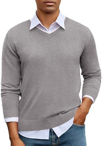 iClosam Pull Homme Col V Tricoté Manches Longues en Coton pour Travail | Allure soignée pour une tenue facile à porter, usage quotidien, pour le bureau et les loisirs, pour les sorties décontractées