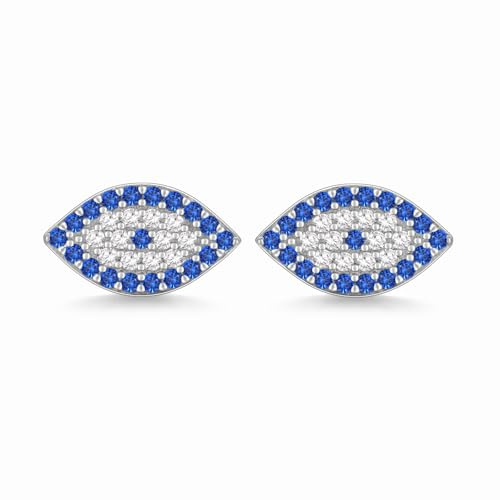 Evensee 925 Silber Kobaltblau Nazar Ohrringe für Damen | Kobaltblau Nazar Ohrringe,Augenform,925 Silber,Zirkonia,Hypoallergen,Rhodiniert,Schutzsymbol Geschenk für Damen