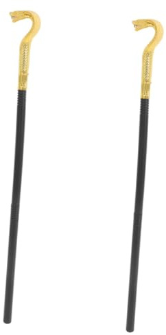 Healeved 2 Stück Cosplay Gehstock mit Schlangenkopf Robuster Halloween Requisiten Stab für Kostümpartys Goldene Ägyptische Pharaonen Stütze Stäbe Schlangenkopf