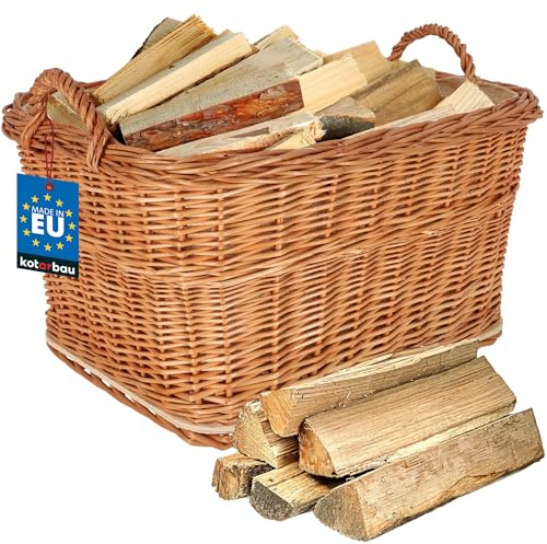 KOTARBAU® Cesto Vimini - Cesta Porta Legna Camino - 55 x 45 cm - Colore Naturale - Cestino in Vimini con Manico - Cesta Legna - Rustico - Robusto - per Interni