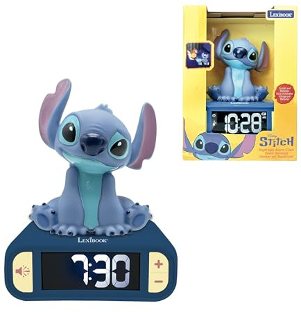 Lexibook, Stitch, Nachtlicht-Wecker, RL800DLXB | Klänge und Melodien, LCD-Display mit Hintergrundbeleuchtung, Leuchtend, Schlummerfunktion, Blau