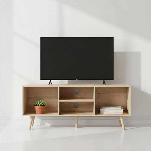 INDE MOBLEKIT | Mueble Auxiliar 4 Compartimentos 110x29x47 cm, Mueble TV Color Madera con Estantes, Estantería Moderna para Salón, Recibidor o Almacenamiento Hogar
