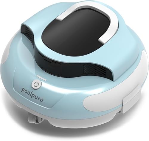 POOLPURE 2026 Robot Piscine sans Fil Aspirateur de Piscine Automatique avec Capteurs Hall, Autonomie 100 Min, 5000mAh, pour Piscine Hors Sol et Enterrée jusqu'à 90m², Système de Roues Innovant Bleu