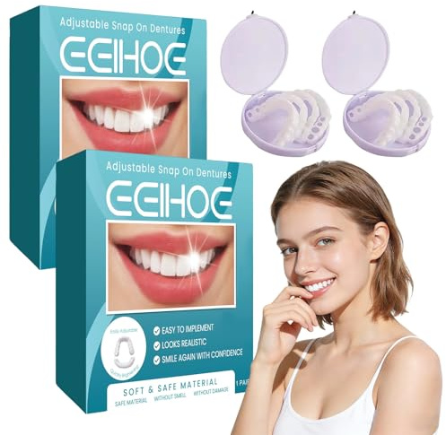MOFXWHE 2 Stück Silikon Zahnprothesen, Provisorisches Zahn-Veneerset, Falsche Zähne Veneers, Reline Gebiss-Set, Zahnersatz Silikon-Reline-Kit Zahnersatz Prothese Komplett für Temporäre Zahnaufhellung