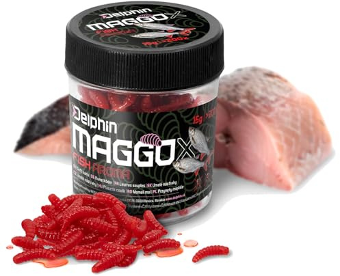 Delphin MaggoX Künstliche Maden Schwimmend Gummiköder für Karpfen, Brassen und Weißfisch, Fleischmaden Imitation, ca. 200 Stück, 15 g, wiederverwendbar