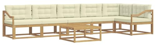 vidaXL Outdoor-Sofagarnitur 7 pcs Weiß und Creme 79 x 79 x 37 cm, Moderne Garten-Sofa-Ecke, wetterfestes Set, modulares Lounge-Möbel, ergonomisch & Akazien-Stil