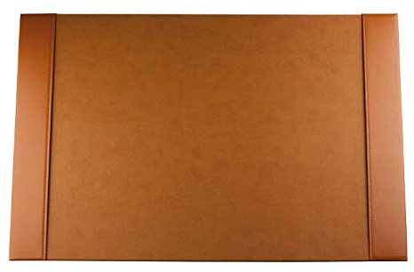 DELMON VARONE - Personalisierbare Schreibtischunterlage mit 2 Seitenleisten Premium Leder Boxcalf braun, Rutschfeste Schreibunterlage abwaschbar, Schreibtisch Unterlage ideal als Mousepad, 64x42 cm