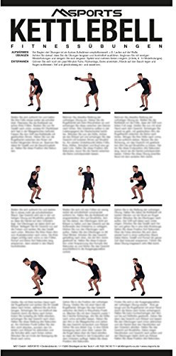 MSPORTS Übungsposter für das Kettlebelltraining ca. 44x 21 cm | 9 Übungen