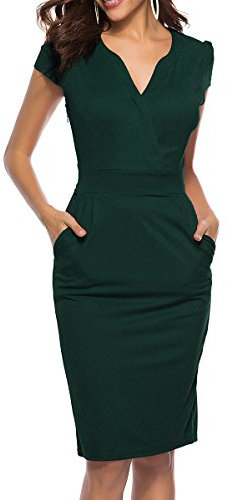 CEASIKERY Crayon de Cocktail rétro pour Femmes d'affaires au Travail Robe décontractée au Bureau, Vert, M