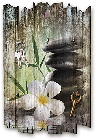 Kreative Feder Innere Ruhe Designer Schlüsselbrett, Hakenleiste im Landhaus-Stil, Shabby-Chic aus Holz 30x20cm (Innere Ruhe)