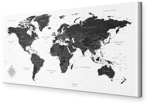 murando Wandbild Mega XXXL Weltkarte Einteiliger XXL-Format Kunstdruck zur Selbstmontage Leinwandbilder moderne Bilder DIY Wanddekoration Wohnung Deko schwarz weiss k-A-0422-ak-e