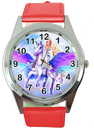 TAPORT® Magic Unicorn Pegasus Runde Quarzuhr mit rotem Lederband