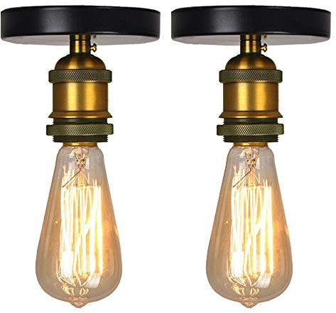 iDEGU 2 Stück Vintage Edison Lampenfassung E27, Retro Deckenleuchte Halter Deckenlampe Sockel Deckenfassung Metall Lampensockel, Messing Fassung